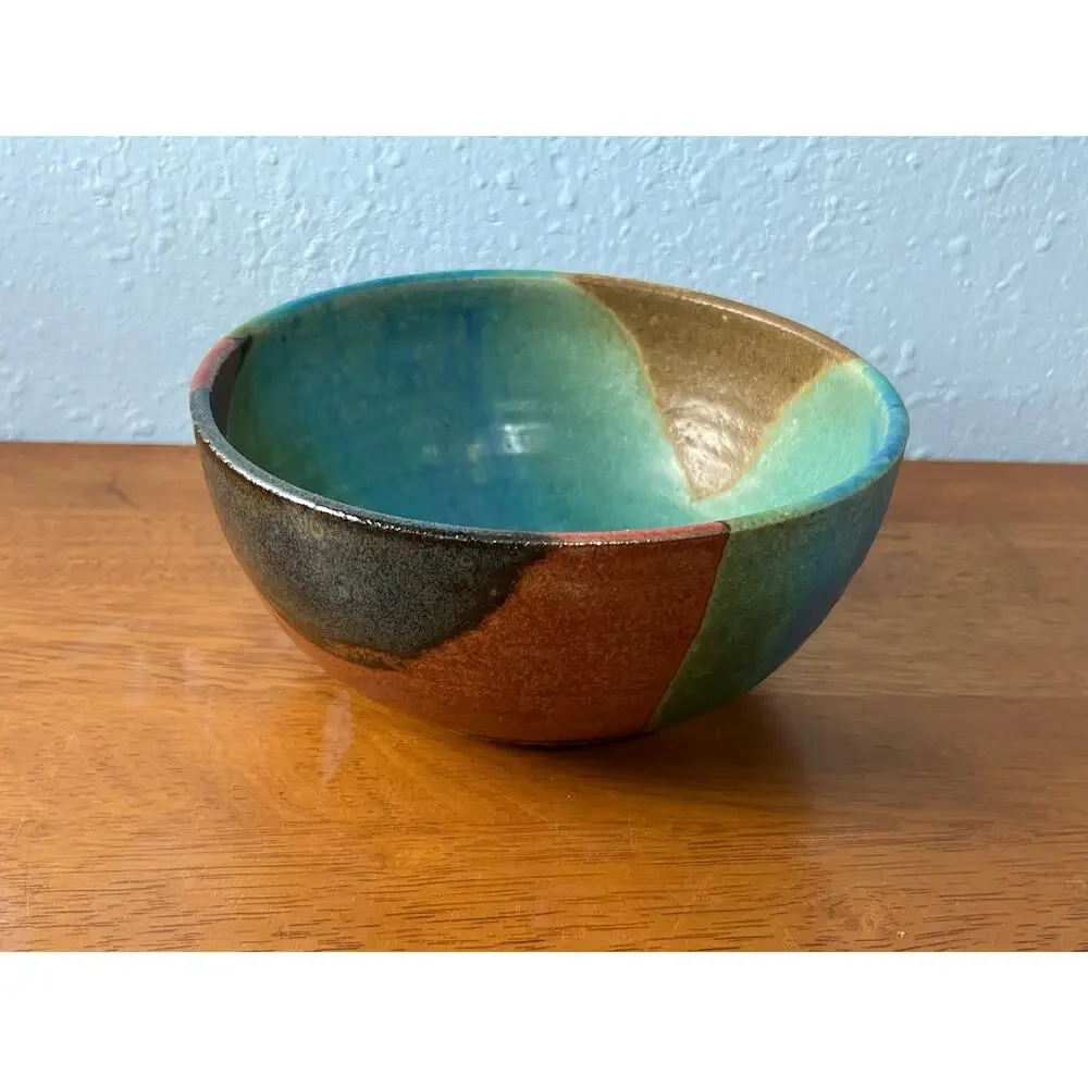VTG Studio Pottery Bowl Hand Thrown Southwestern Drip Glaze Signed